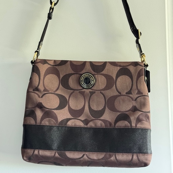 Coach Signature Brown And Black Crossbody Bag With Leather Trim - Picture 2 of 13